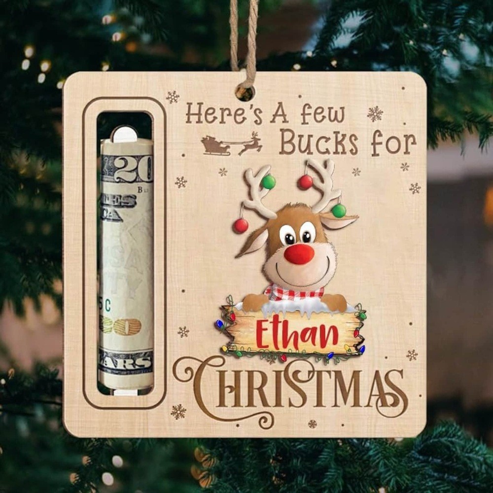 Personalized Cute Reindeer Money Holder Christmas Ornament Here's A Few Bucks for Christmas