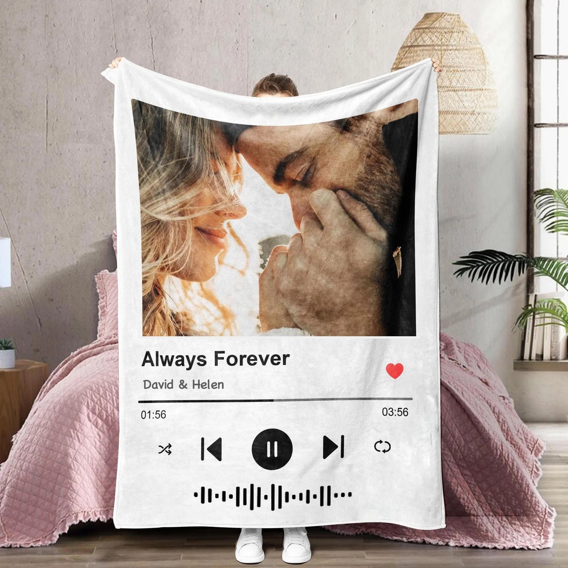 Personalized Picture Collage Music Blanket Couple Photo Memorial Blanket Anniversary Christmas Gift
