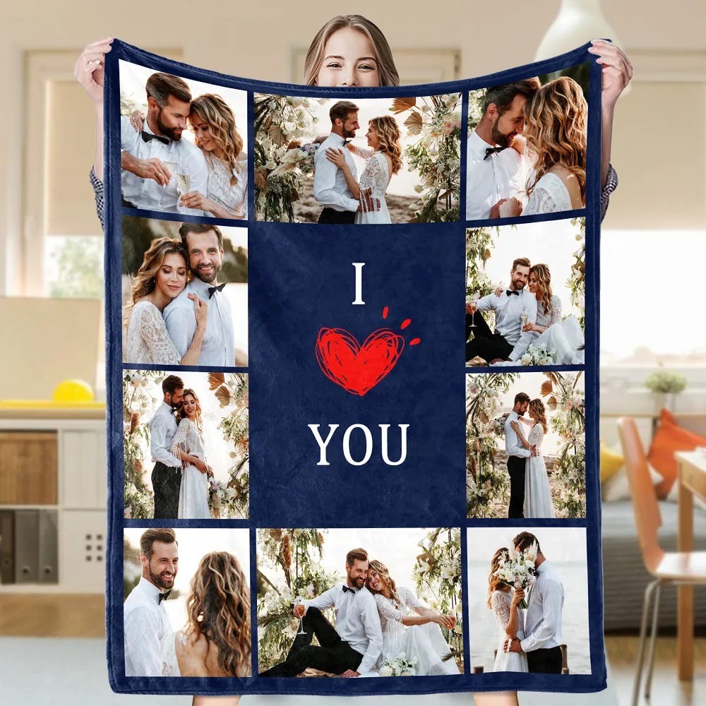 Personalized Picture Collage Text Blanket Couple Photo Memorial Blanket Anniversary Christmas Gift