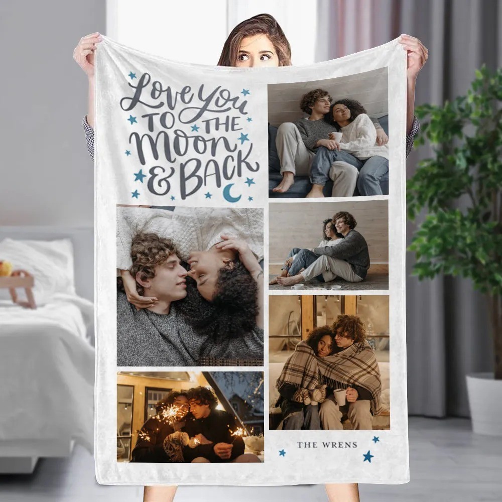 Personalized Picture Collage Text Blanket Couple Photo Memorial Blanket Anniversary Christmas Gift