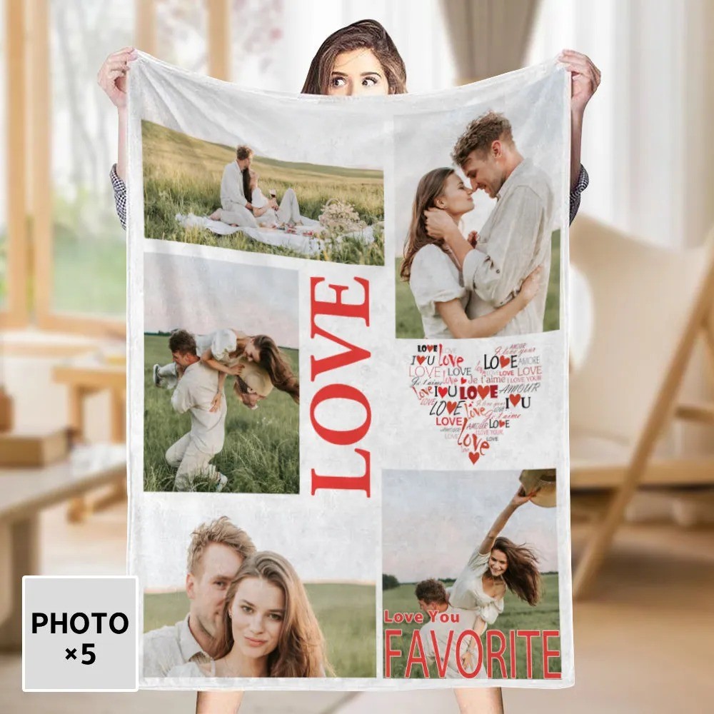 Personalized Picture Collage Text Blanket Couple Photo Memorial Blanket Anniversary Christmas Gift
