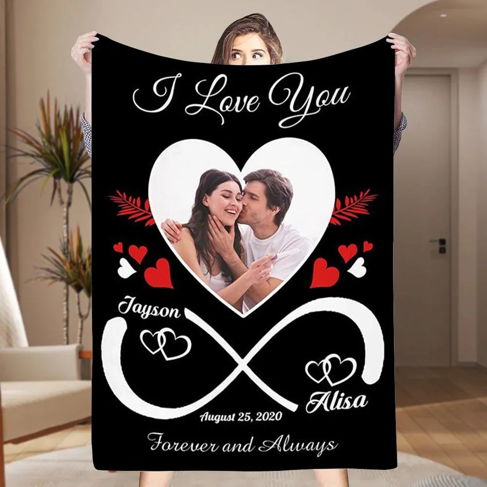 Personalized Picture Name Blanket Couple Photo Memorial Blanket Anniversary Christmas Gift
