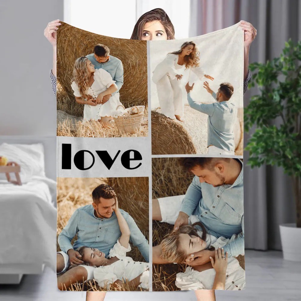 Personalized Picture Collage Text Blanket Couple Photo Memorial Blanket Anniversary Christmas Gift