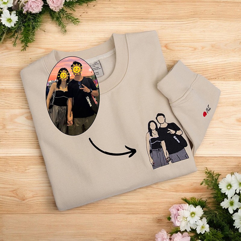 Personalized Embroidered Portrait from Photo Sweatshirt Outline Photo Sweatshirt Anniversary Gift