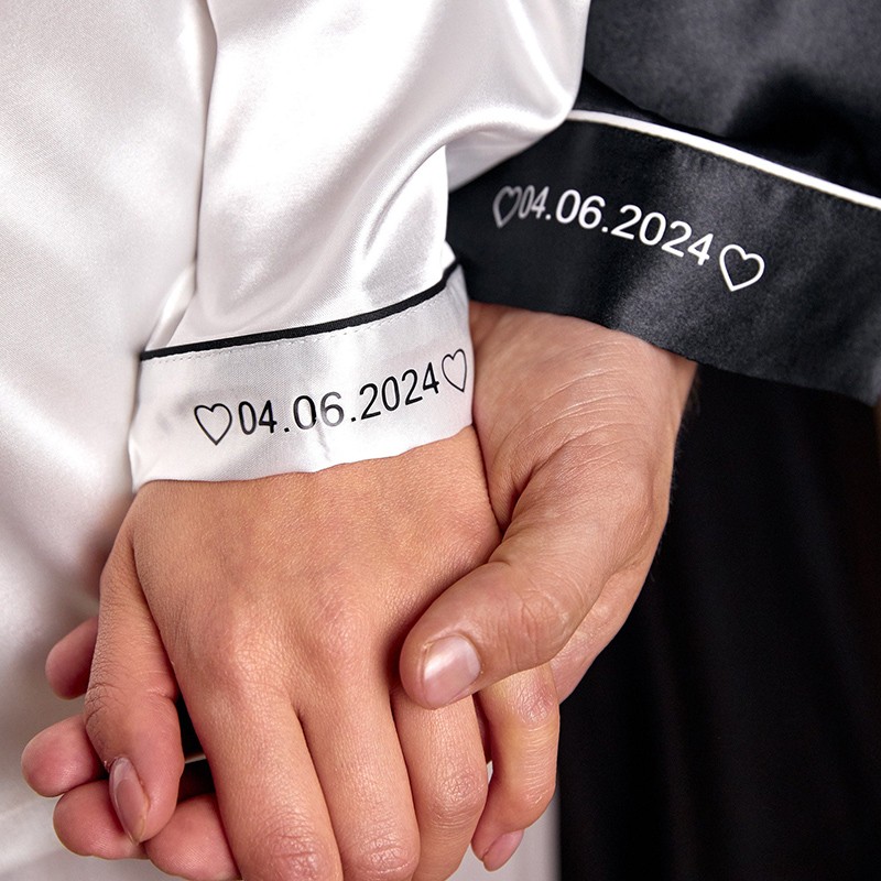 Personalized Wedding Groom and Bride Long Satin Pajamas Bridal Party Pajamas Set Honeymoon Gift