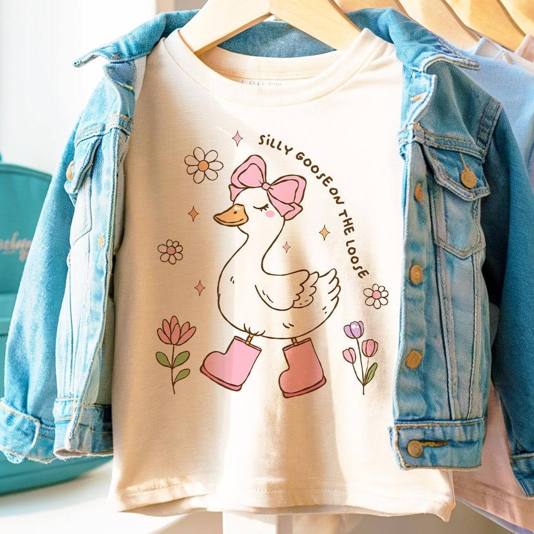 Custom Silly Goose On The  Girls  Funny Kids Tee Spring Cute Girls Natural Shirt