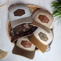 Personalized Dad Leather Patch Trucker Hat  New Papa Camo Hat Father's Day Gift