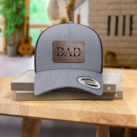 Personalized DAD Hat with Kids Names Leather Patch Trucker Hat for Pop Father's Day Gift