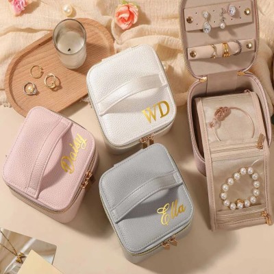 Personalized Leather Jewelry Box Name Travel Jewelry Case Bridesmaid Proposal Bridal Party Gift
