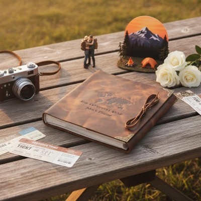 Personalized Genuine Leather World Map Photo Album Our Adventure Book Gift For Couple