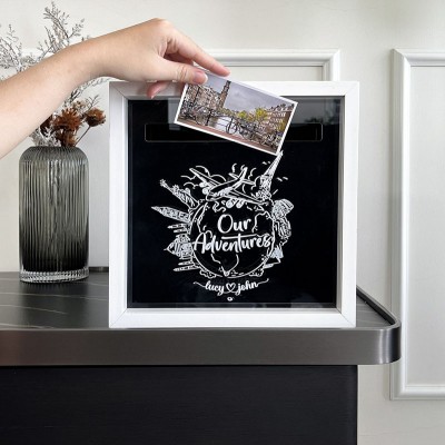 Personalized Wooden Our Adventures Travel Memory Box Valentine's Day Anniversary Gift For Couple