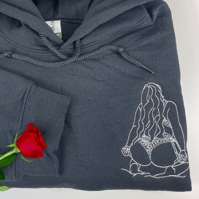 Personalized Embroidered Spicy Portrait Sweatshirt Couple Outline Photo Sweatshirt Christmas Gift For Boyfriend