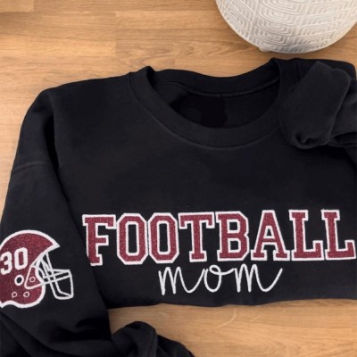 Personalized Embroidered Football Mom Sweatshirt with Kids Name on Sleeve Mothers Day Gifts