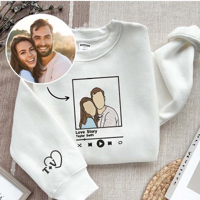 Personalized Photo Love Song For Couple Embroidered Sweatshirt Couple Anniversary Gift