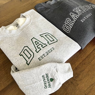 Personalized Embroidered Daddy Est Year Sweatshirt Family Member Name On Sleeve Sweatshirt Gift For New Mom Valentine's day Gift