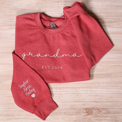 Personalized Grandma Sweatshirt With Grandkids Names On Sleeve Gigi Mimi Clothing Mothers Day Gifts