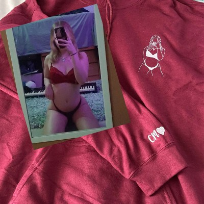 Personalized Embroidered Spicy Portrait Sweatshirt Couple Outline Photo Sweatshirt Anniversary Gift For Boyfriend