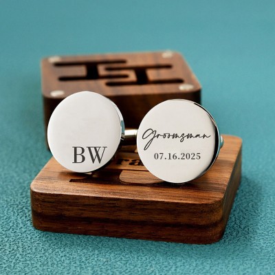 Personalized Wedding Day Cuff links for Groom Cufflinks Box Groomsmen Accessory for Best Man Unique Wedding Present
