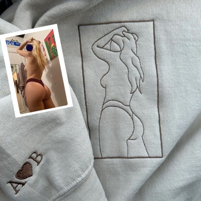 Personalized Embroidered Spicy Portrait Sweatshirt Couple Outline Photo Sweatshirt Christmas Gift For Boyfriend Valentine Gift