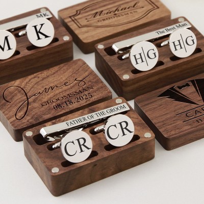 Personalized Engraved Cufflinks Tie Clip Box for Groomsmen Groomsmen Accessory for Best Man Unique Wedding Present