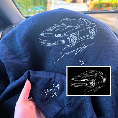 Personalized Embroidered Car Photo Outline Hoodie Dream Car Lover Gift Fathers Day Gifts