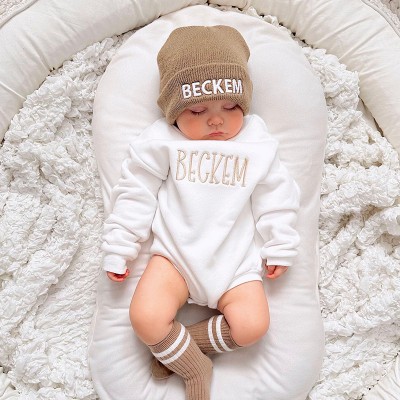 Personalized Embroidered Newborn Winter Beanie Hat with Kids Name