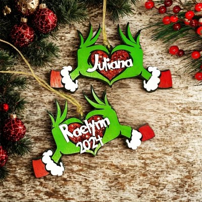 Personalized Grinch Family Ornament Kids Name Xmas Tree Ornament Christmas Stocking Tag