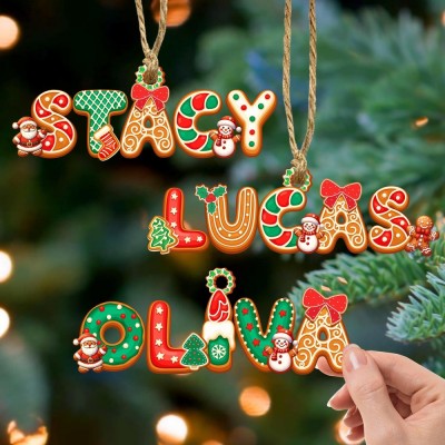 Personalized Gingerbread Alphabet Ornament Kids Name Ornament Christmas Tag for Stockings