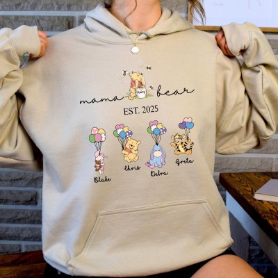 Personalized Mama Bear Sweatshirt with Kids Name Est Year Grandma Bear Shirt Winnie the Pooh Mothers Day Gifts