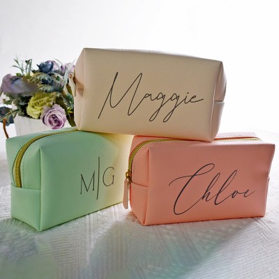 Personalized Monogram Makeup Bag Leather Toiletry Bag Bridesmaid Gifts Bridal Party Gift