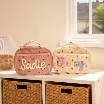 Personalized Kid School Lunch Bag with Embroidered Name Toddler Handmade Lunchbox Bag Back to School Essential