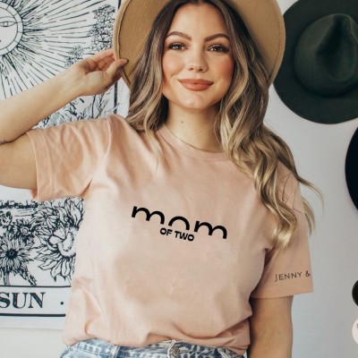 Personalized Mom Of Two Sweatshirt Minimalist T-Shirt Retro Mama Hoodie with Kids Name Birth Year Shirt Mothers Day Gifts