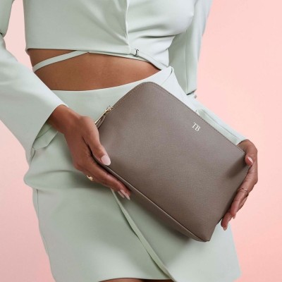 Personalized Leather Make up Bag for Bridesmaid Squad Cosmetic Bag with Monogram Bridal Party Gift