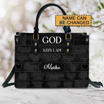 Personalized Name Religious Leather Handbag God Says I Am Christian Handbag Mother's Day Gift