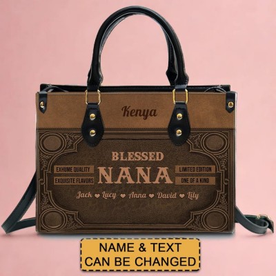 Personalized Blessed Nana Leather Handbags with Kids Name CHRISTIAN ART BAG Mother's Day Gift
