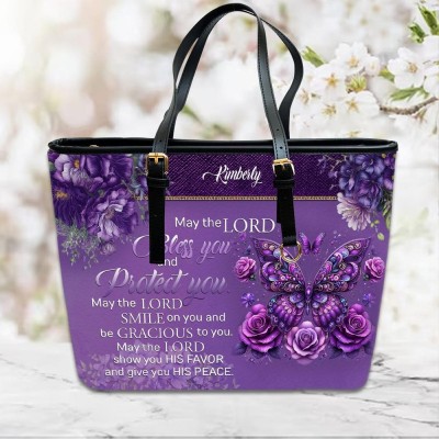 Personalized Engraved Name Leather Handbag Elegance Faith Combined  CHRISTIAN ART BAG Mother's Day Gift