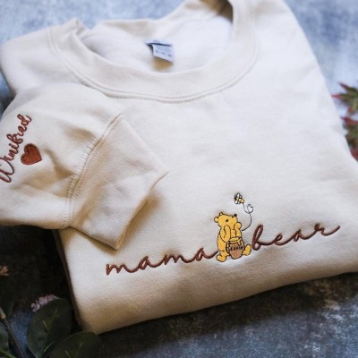 Personalized Embroidered Mama Bear Sweatshirt with Kids Name Winnie The Pooh Mama Bear Shirt New Mom Outfit Mothers Day Gifts