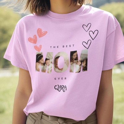 Personalized Mom Photo Memory Tee Shirt with Kids Name the Best Mom Ever T-Shirt Mothers Day Gifts