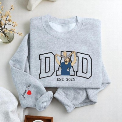 Personalized Embroidered Dad Portrait Hoodie with Kids Name on Sleeve New Dad Drawing Sketch Sweatshirt Fathers Day Gifts