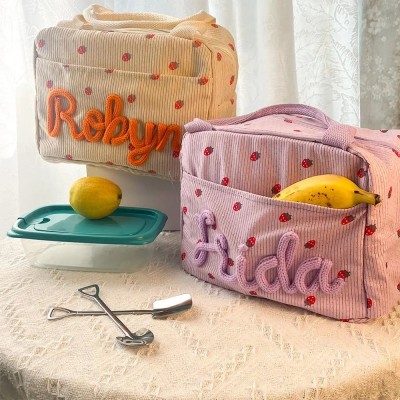 Personalized Kid School Lunch Bag with Embroidered Name Toddler Handmade Lunchbox Bag Back to School Essential