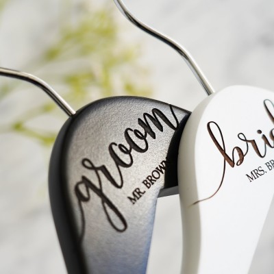 Personalized Wedding Engraved Hangers SET of 2 for Bride and Groom Wedding Day Hangers Wedding Gift