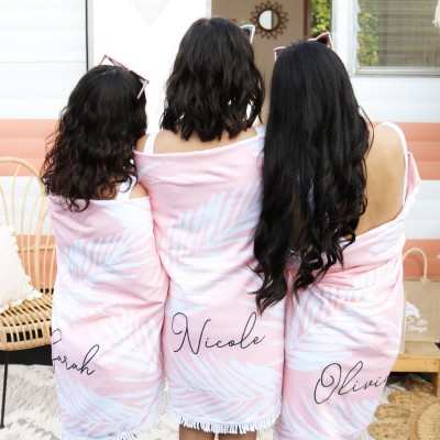 Personalized Round Beach Towel with Name Bachelorette Party Favors Bridesmaid Gift