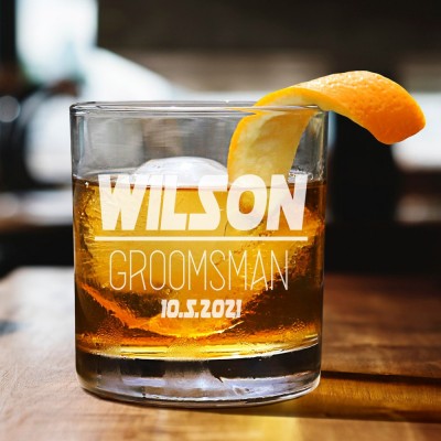 Personalized Groomsman 11oz Whiskey Glass Engraved Old Fashion Wedding Shot Glasses Groomsmen Gift Idea