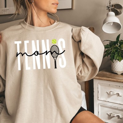 Personalized Tennis Mom Sweatshirt with Kids Name on Sleeve Mothers Day Gifts