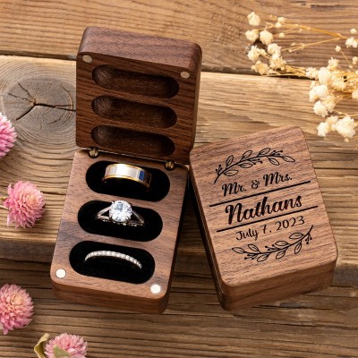 Personalized Triple Flip Wooden Ring Box Wedding Ring Box Proposal Ring Bearer Engagement Ring Box Heirloom Ring Box Holder