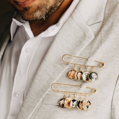 Personalized Wedding Photo Lapel Pin Memorial Boutonniere Pin for Men Suit Groom Gift From Bride Father of the Groom Gift