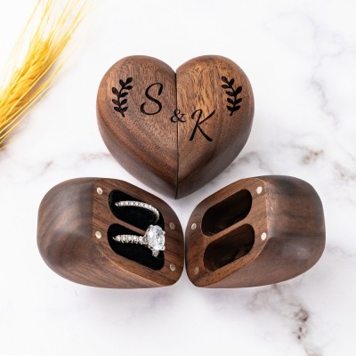 Personalized Wooden Ring Box Heart Shaped Ring Bearer Wedding Engagement Ring Box