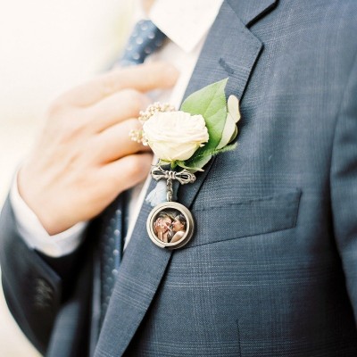 Personalized Wedding Photo Lapel Pin Memorial Boutonniere Pin for Men Suit Groom Gift