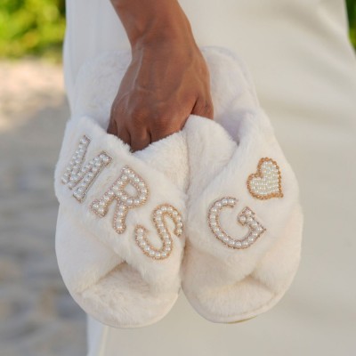 Personalized Mrs Fluffy Slippers Bride Fluffy Slippers Bridesmaid Gift Bridal Party Gift