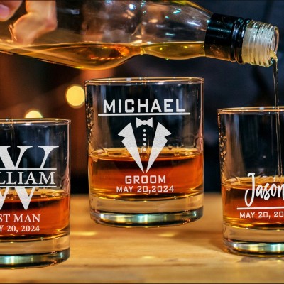 Personalized Groomsman 11oz Whiskey Glass Engraved Old Fashion Wedding Shot Glasses Groomsmen Gift Idea